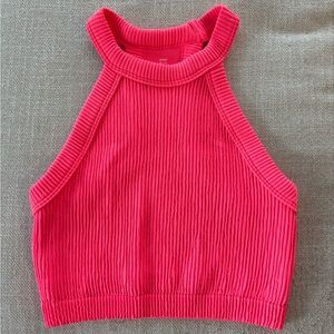 Aerie Vibrant Pink Ribbed Halter Crop Top